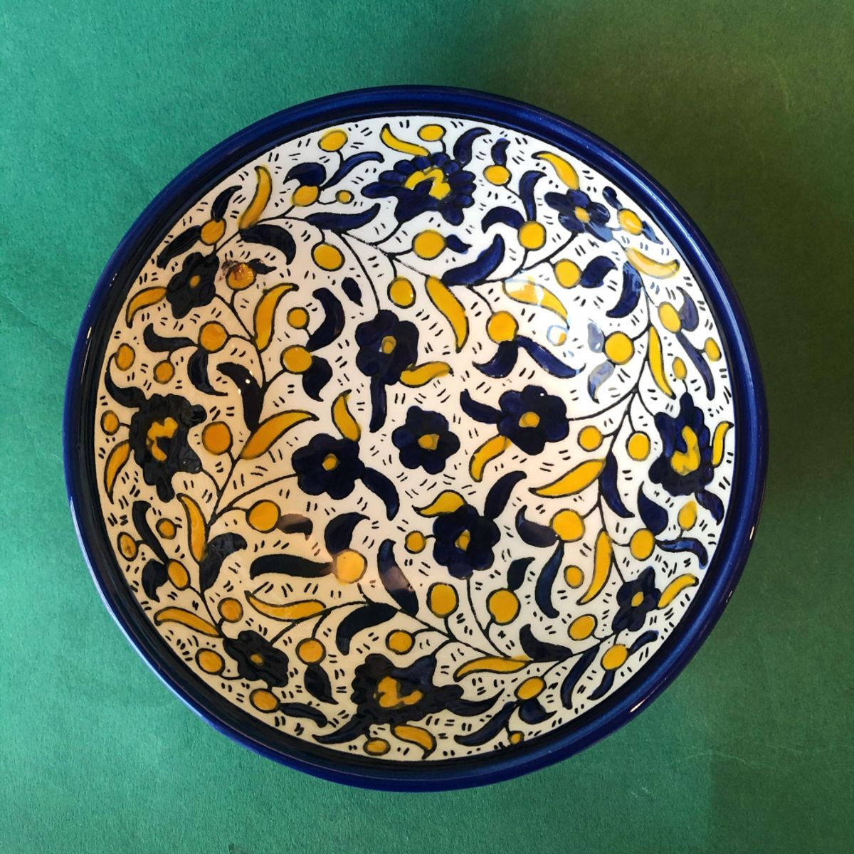 Keramikkskål, blå og gul 15 cm