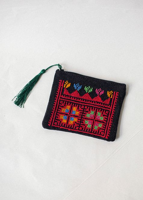 Hovedbilde Liten brodert pung, svart og flerfarget