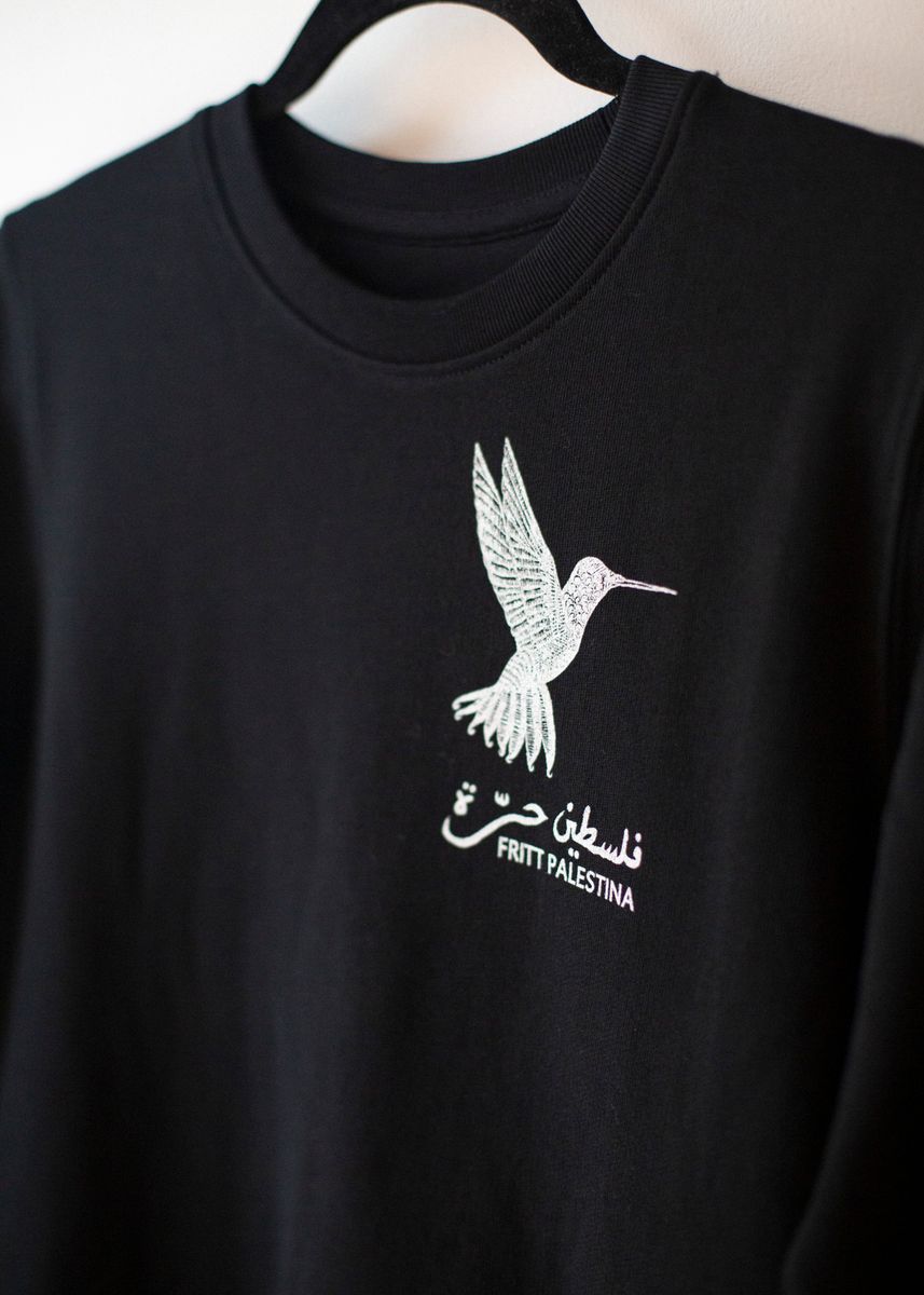 Barn: silketrykket collegegenser - solfugl, svart