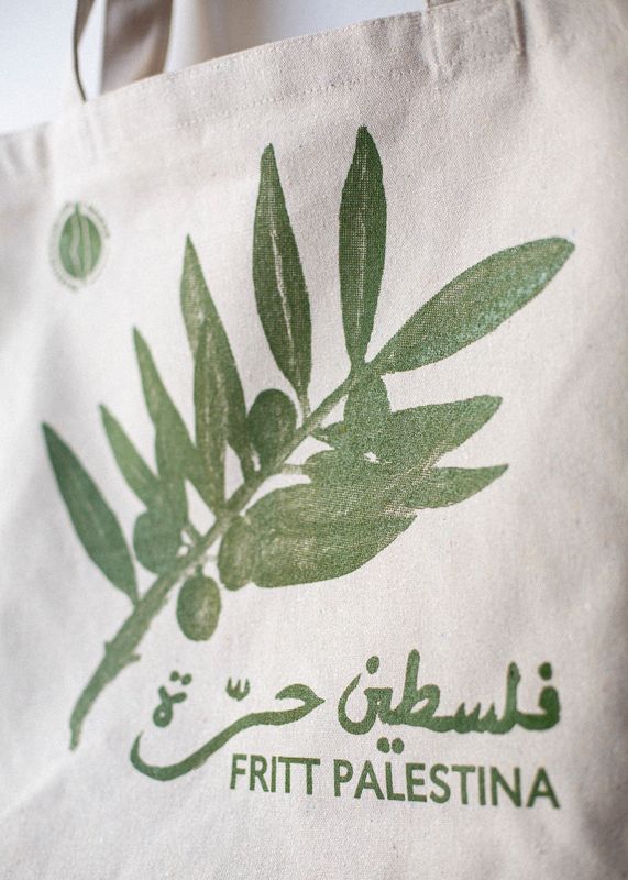 Stort silketrykket handlenett - Fritt Palestina, lys