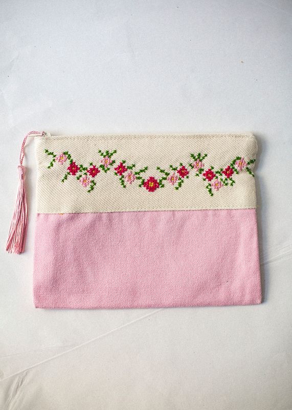 Stor brodert pung, rosa