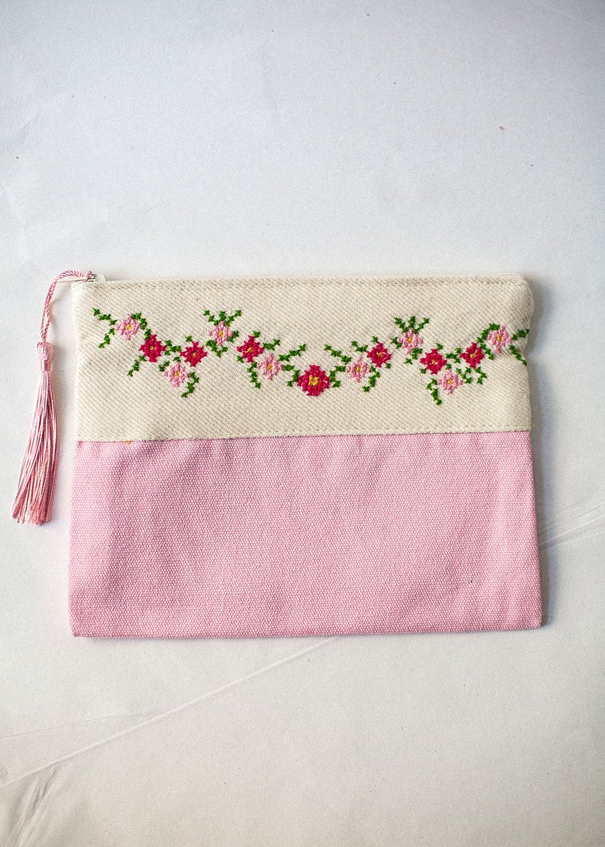 Stor brodert pung, rosa